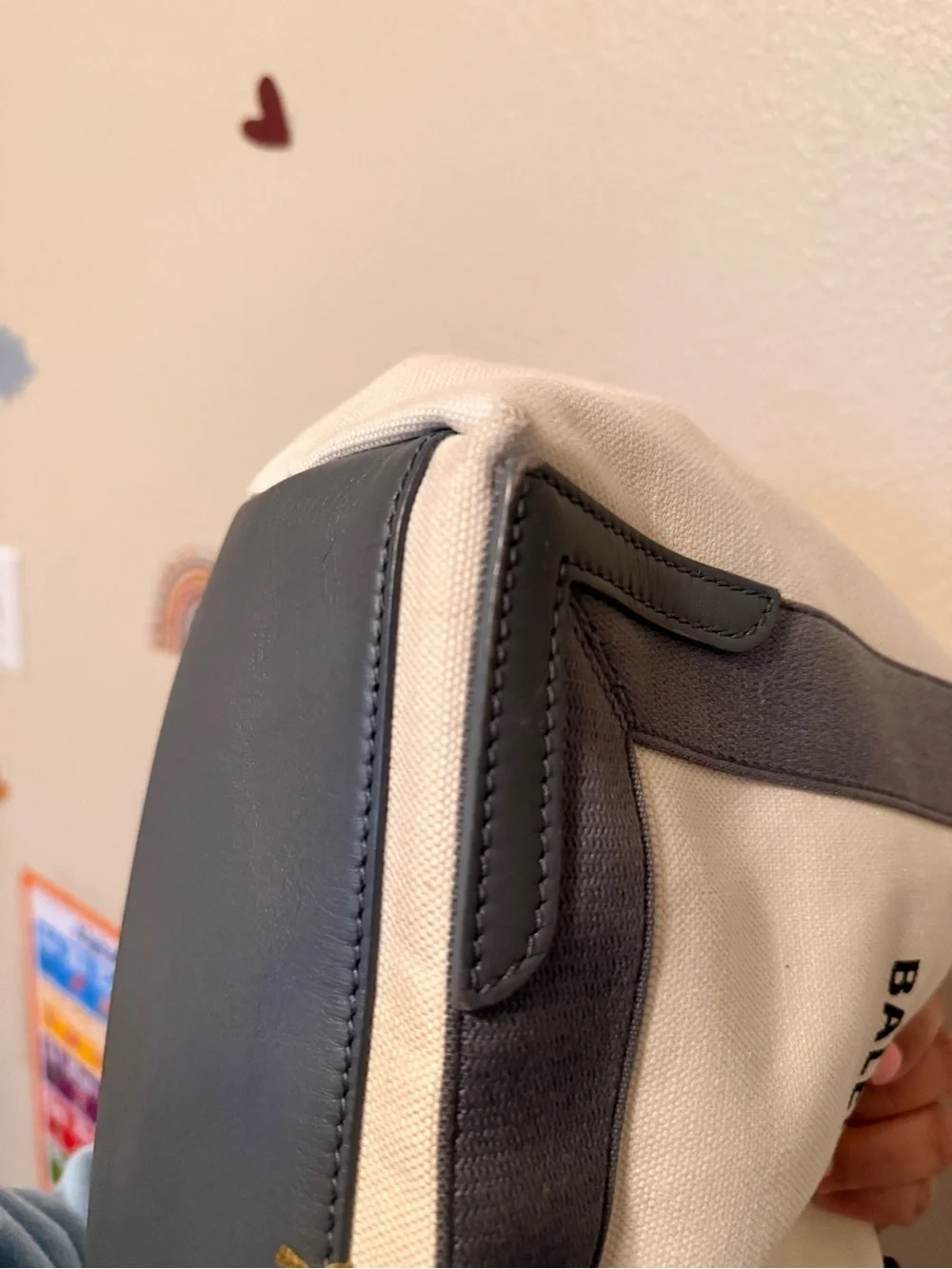 Balenciaga Gray Cabas S Canvas Leather Tote with Removable Pouch - Cream & Gray